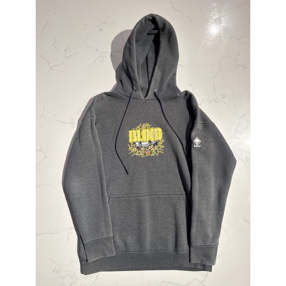 Vintage Blind Skateboards Hoodie Graphic Print Pullover Mens Charcoal Gray